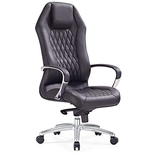 Modern Ergonomic Sterling Leather Executive Chair with Aluminum Base- Black