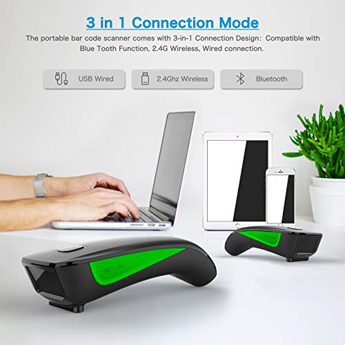 NETUM C740 Mini Barcode Scanner, Bluetooth & 2.4G Wireless 3-in-1 Portable USB CCD Image Reader
