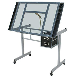 Table Drawing Drafting Desk Adjustable Art & Craft Hobby Studio Architect Work Board Top Tempered Glass