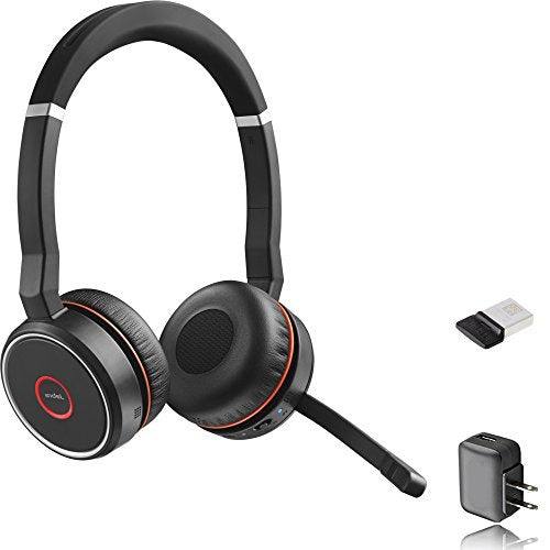 Global Teck Worldwide Jabra Evolve 75 Bluetooth Headset UC Bundle with ANC, Wall Charger, USB Dongle - Compatible with Zoom, Webex, Softphones