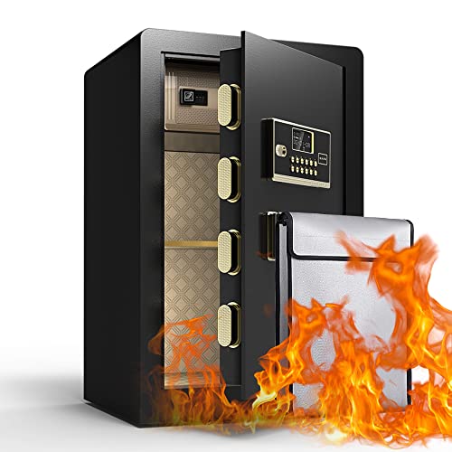 Virabit Safe Box with Waterproof Fireproof Document Bag, 2.4 Cubic Feet Solid Alloy Steel Safe with Double Key Lock & Password, Electronic Digital Safe Box for Protect Jewelry, Valuables