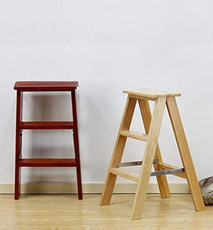 LUCEAE 3-Step Solid Wood Folding Step Stool with Wide Tread Surface