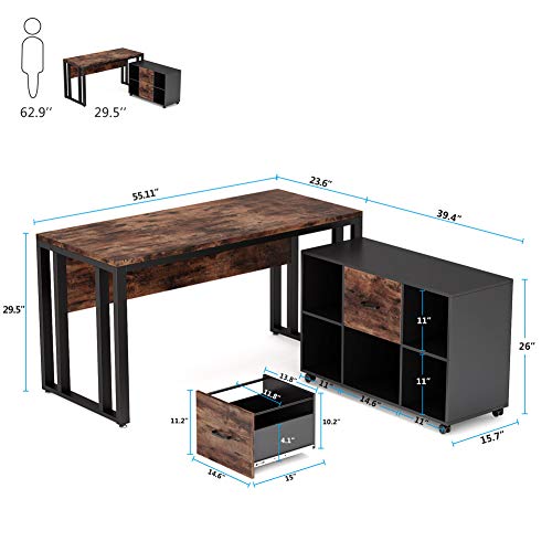 Tribesigns L-Shaped Computer Desk, 55 inch Large Executive Office Desk Business Furniture with 40 inch 2 Drawer Lateral Mobile File Cabinet Printer Stand, Letter Size for Home Office(Rustic)