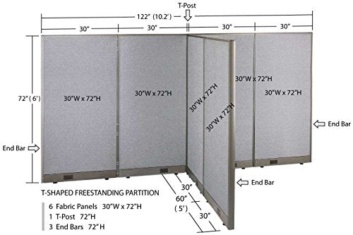 GOF Freestanding T-Shaped Office Partition - Large Fabric Room Divider Panel, 60" D x 120" W x 72" H
