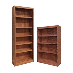 Home Square 2-Piece Set: 84" Tall 6 Shelf Solid Wood Bookcase & 48" Tall 4 Shelf Bookcase in Dry Oak