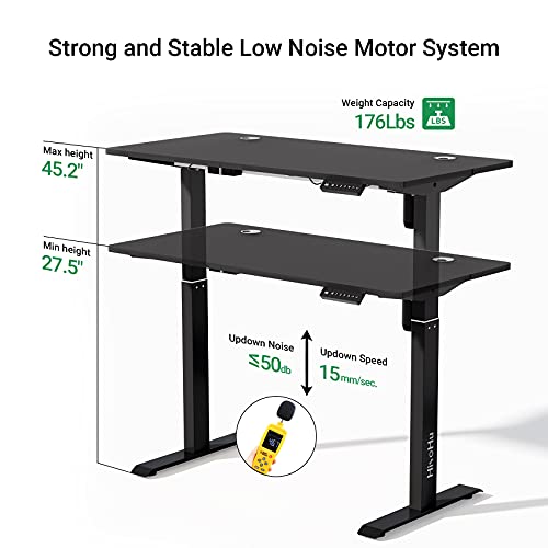 HisoHu Electric Height Adjustable Standing Computer Desk, Ergonomic Sit Stand Home Office Workstation Table(48 x 24 Inches Black Tabletop/Black Bracket)