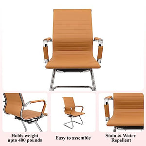 US Office Elements PU Leather Guest Chairs - Mid Back, Heavy Duty, Removable Arms - Set of 10 Camel