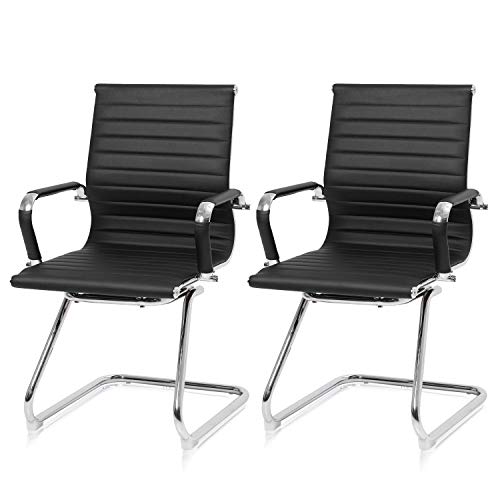KLASIKA Office Guest Chair Leather Reception Without Wheels with Sled Base for Desk Conference Area Waiting Room Set of 2