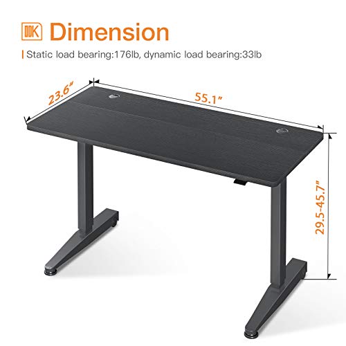 ODK Mobile Height Adjustable Standing Desk, 55" x 24" Pneumatic Airlift Power Free Sit Stand Desk for Home Office, Versatile Sturdy Computer Desk, Instant Adjustment, Black