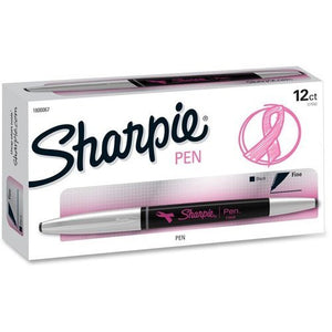 Sharpie 1800067 Pink Ribbon Fine-Point Grip Pen, Black, 12-Pack
