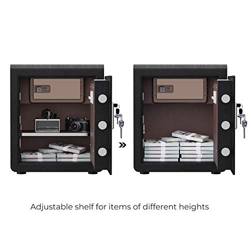 SONGMICS Safe Box, Security Safe, 1.6 Cubic Feet, Dual Locking System, with Digital Keypad, Manual Override, Adjustable Divider, Alarm Function, Anti-Theft, for Home Office Hotel, Black ULBX115B01