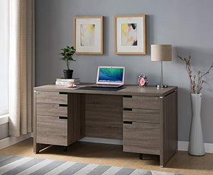 Benzara BM179607 Wooden Desk with Locking Drawers, Brown