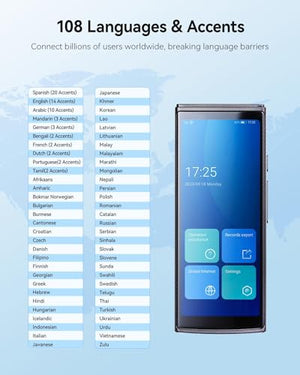 Jarvisen Language Translator Device - Two-Way Instant Voice Translator for 108 Languages - Real-Time Translation - Portable Traductor for Travel & Business