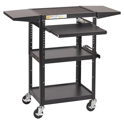 ECR4Kids AV Presentation Cart Stand with Drop Leaves, Rolling Storage, Black