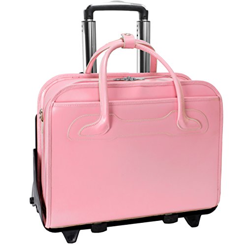 Mcklein, W Series, Willowbrook, Top Grain Cowhide Leather, 15" Leather Patented Detachable -Wheeled Ladies' Laptop Briefcase, Pink (94989)