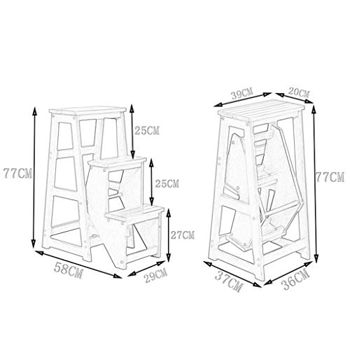 LUCEAE Solid Wood Folding Step Stool Chair with 3 Steps - Home/Library, 150Kg Load