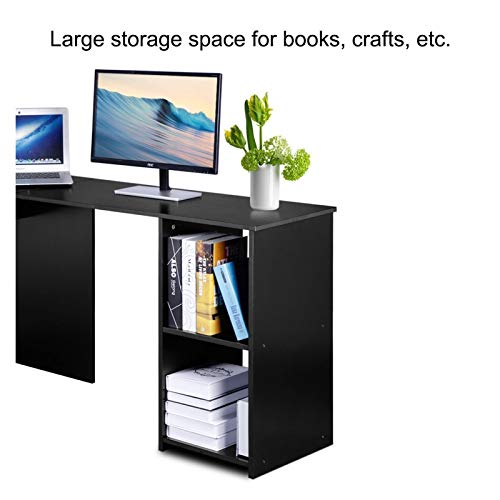 Yyl Computer Desk L-Shaped Large Corner PC Laptop Desk Study Table Workstation Gaming Desk for Home and Office Small Space - Black Wood Grain