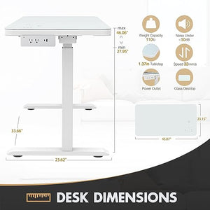 ADOFFUR Dual Motor Glass Standing Desk with Drawers, White Electric Stand Up Desk