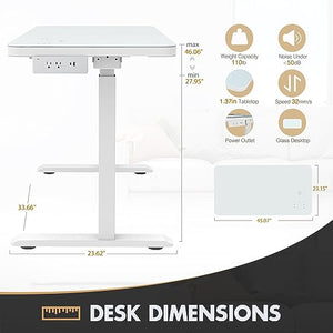 ADOFFUR Dual Motor Glass Standing Desk with Drawers - White Height Adjustable Desk