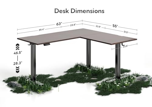 INNOVAR Bamboo Triple Motor L Shaped Standing Desk, 63 x 55 inch, Adjustable Height, Brown Bamboo Top