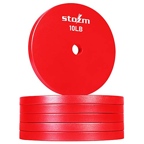 STOZM Premium Steel 1-inch Weight Plate - Set of 6 x 10lbs Weight Plates for Strength Training, Conditioning Workouts, Weightlifting, Powerlifting and Crossfit (Red) (PVME)