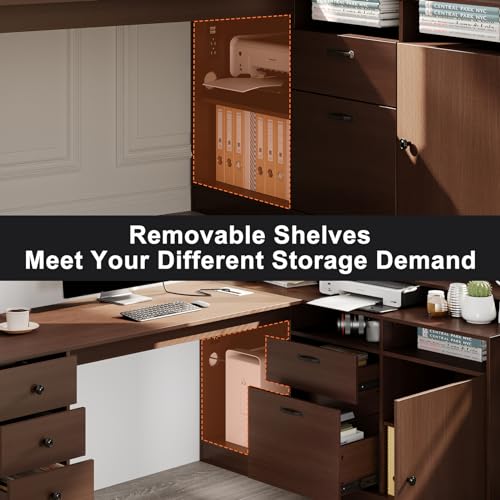 Melidee L Shape Desk - Executive Desk with Drawers, Cabinet Storage, Charging Station & USB Ports