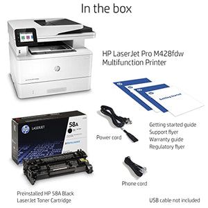 HP Laserjet Pro MFP M428 fdw All-in-One Wireless Monochrome Laser Printer, White - Print Scan Copy Fax - 40 ppm, 1200 x 1200 dpi, Auto Duplex Printing, 50-Sheet ADF, Ethernet, Cbmou External Webcam