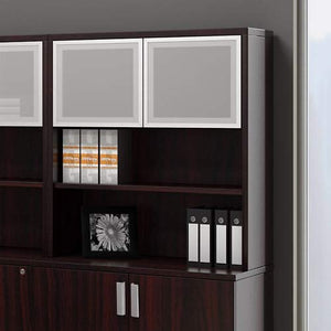 36" Bookcase Hutch with Silver Doors American Dark Cherry/Silver Doors