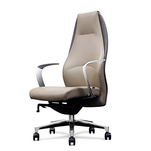 Wrigley Genuine Leather Aluminum Base High Back Executive Chair - Light Grey with Dark Grey Accent