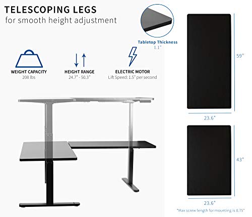 VIVO Electric Height Adjustable 67 x 60 inch Corner Stand Up Desk, Black Solid One-Piece Table Tops, Black Frame, L-Shaped Standing Workstation, DESK-KIT-3E6B