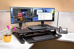 Ergotech Freedom Electronic Desk, Includes Fully Assembled E-Desk, Space for Two 24 inch Computer Screen Monitors, Touch of a Button Height Adjustment, Adjustable Keyboard Tray, Black