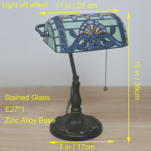 MaGiLL Tiffany Style Banker's Lamp, Green Stained Glass Desk Lamp