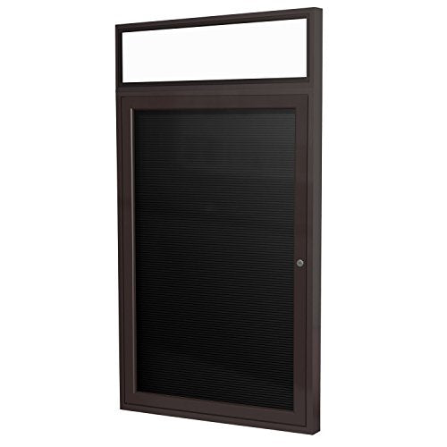 Ghent 3" x 2" 1 Door Outdoor Enclosed Vinyl Letter Board, Black, Bronze Aluminum Frame with Headliner (PBBX2-BK)