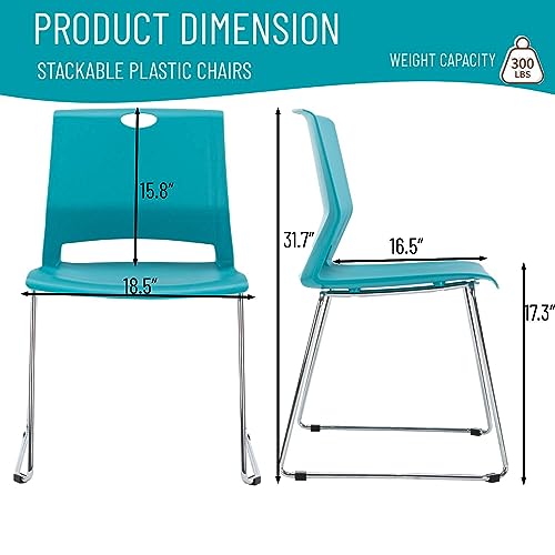 Whiterye Set of 4 Office Guest Chairs - Blue, Sled Base Stackable Design