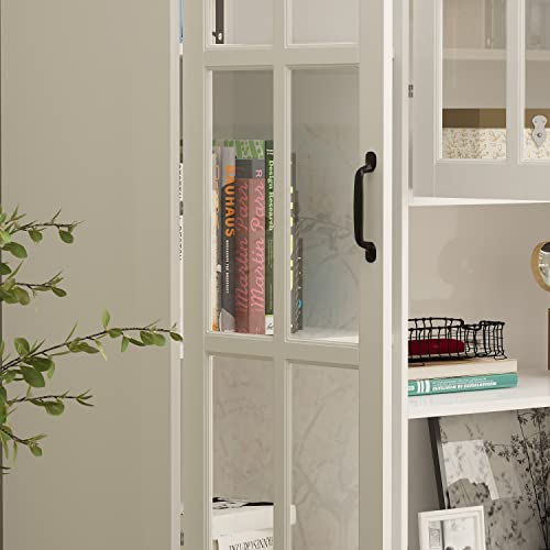 Homsee Tall Bookcase Bookshelf with Storage Shelves, Drawers, Glass Doors - White (63" W x 15.7" D x 78.7" H)