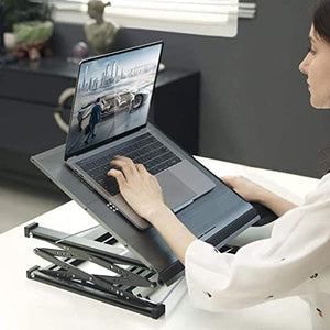 HAOSIZHEYU Mobile Standing Desk Adjustable Height, Adjustable Laptop Desk Home Office Workstation, Rolling Desk Laptop Cart for Standing or Sitting, Black