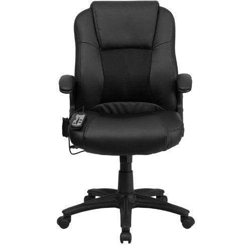 Flash Furniture Massaging Black Leather Executive Swivel Chair with Arms