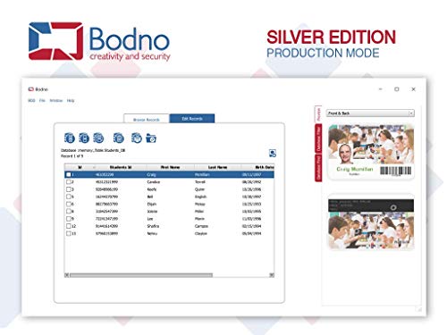 Bodno ID Card Software Program for PC & MAC - Design & Print Photo ID Cards and Gift/Loyalty Cards - Silver Edition