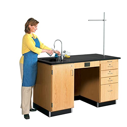 Diversified Woodcrafts Classroom Science Desk with Sink and Cabinet, 60" W x 30" D x 36" H, Solid Oak Base, Epoxy Resin Top, Made in USA