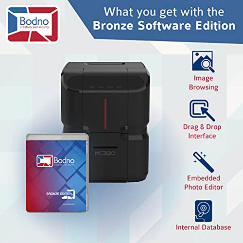 Matica MC320 Direct-to-Card Dual Sided ID Card Printer & Complete Supplies Package with Bodno Bronze Edition ID Software