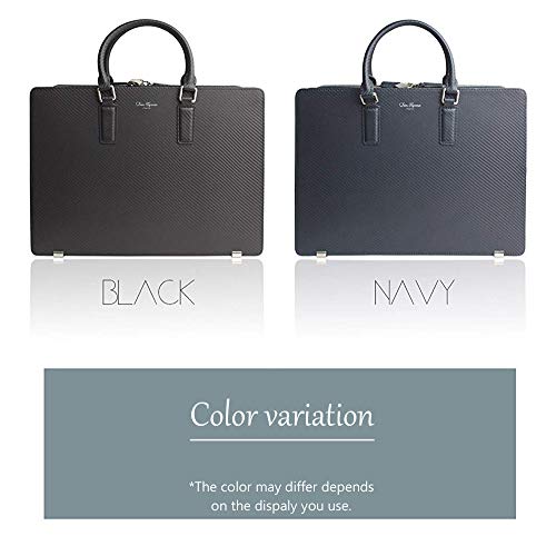 Dom Teporna Italy Carbon Genuine Leather Briefcase for Men Business Bag Water Resistant - Black