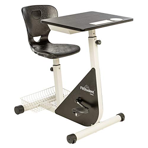FitStudent Junior Bike Desk - Standing Desk Exercise Bike Pedal Machine with Stabilizer Wheels for Easy Movement - Height Adjustable Desk and Seat with Desk Top Storage