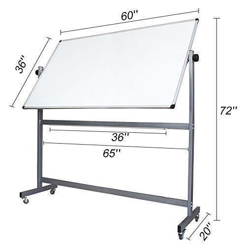 XIWODE Large Magnetic Mobile Dry Erase Board with Stand, 360 ° Rolling Double Sided Whiteboard with Silvery Grey Aluminum Frame, Perfect for School, Conference and Presentation,60 X 36 Inch