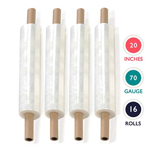PackageZoom 20 inch x 1000 Feet Stretch Wrap Extended Core Handle, Clear Stretch Film, 16 Rolls