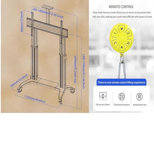 YUZDNM Aluminum Mobile TV Cart Stand for 75-110 Inch Screens - Heavy Duty, 300 Lbs Capacity, MAX VESA 1000x600mm