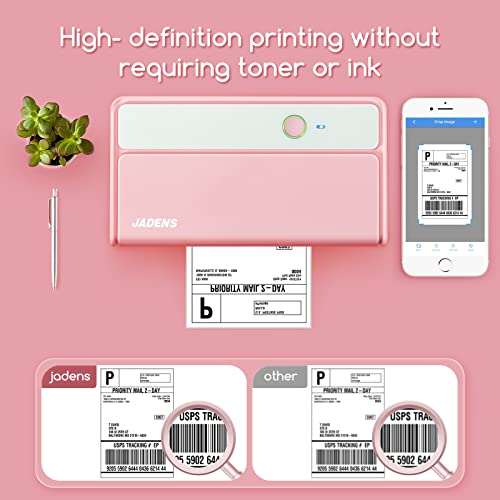 JADENS Bluetooth Thermal Label Printer -Wireless Shipping Label Printer for Small Business & Package, USPS, Etsy, Amazon, Compatible with iPhone, Windows, Android, 4x6, Label Maker, Pink