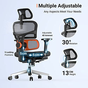 Newtral Ergonomic Office Chair with Adaptive Lumbar Support | High Back Computer Desk Chair | Footrest, Adjustable Arms, Headrest | Tilt Function, 4D Armrest Recliner | Home Office