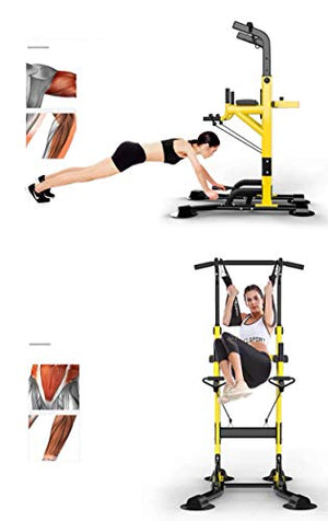 Fitness equipment Pull-up Bars Free Standing Stand Dip Station Power Tower Pull-up Bar Strength Training for Home Gym 990 Weight Capacity (Size : C-Yellow)