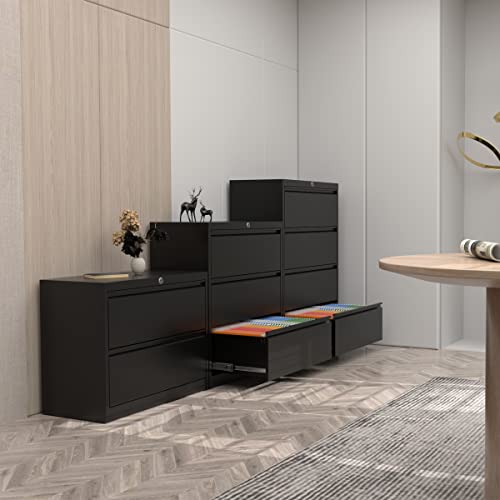 METAN Lateral 4 Drawer File Cabinet, Locking Steel, Black