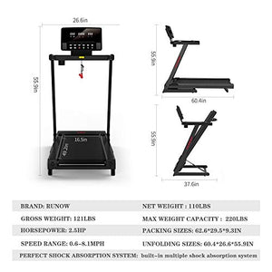 RUNOW Folding Treadmill with Incline for Home/Apartment, Electric Running Machine, Treadmill with LCD Monitor Running Walking Jogging Exercise Fitness Machine